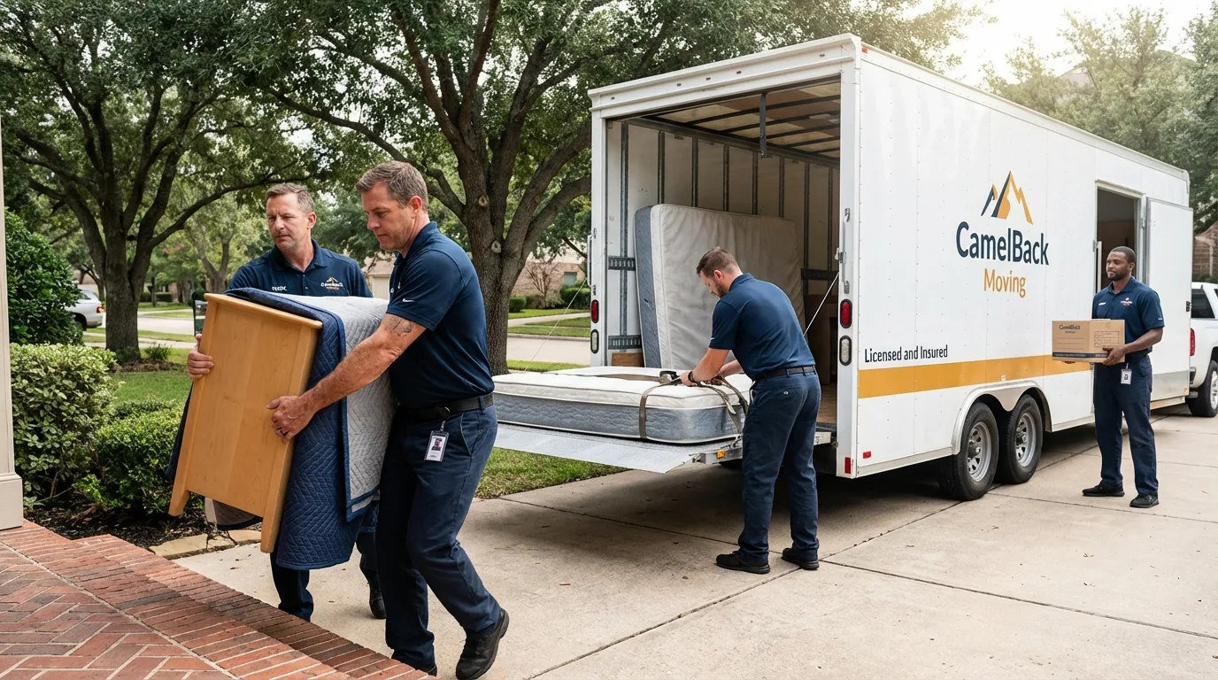 Crew loading residential truck for cross-state move from Loyal, WI
