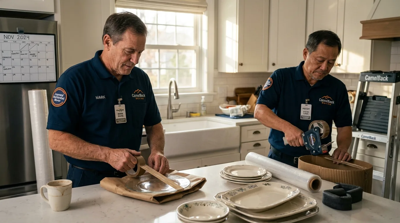 Professional crew packing kitchen dishware in Loyal, WI